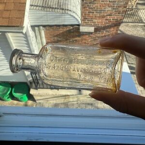 Pharmacist Medicine antique apothecary glass bottle embossed Otto Boeddiker NY